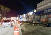 Roadwork Blocking Pedestrian Walkway in Las Juntas Forces People Into Traffic